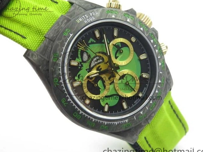 Green Dial Daytona Edition Carbon Strap WWF A7750 Best Black Nylon Green On V2 DIW 1103
